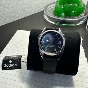 🚫SOLD🚫 Zodiac Black Olympos Swiss Auto Stainless Steel Leather Watch (ZO9700)